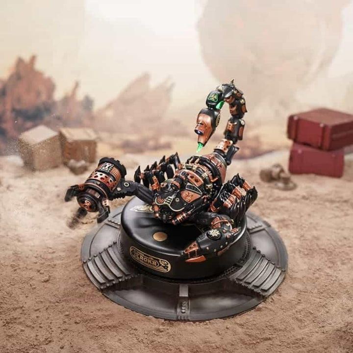 Detailed model of a mechanical creature on a desert-like background