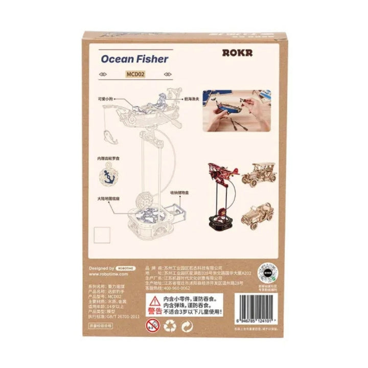 ROKR Ocean Fisher product packaging with illustrations and text on a white background