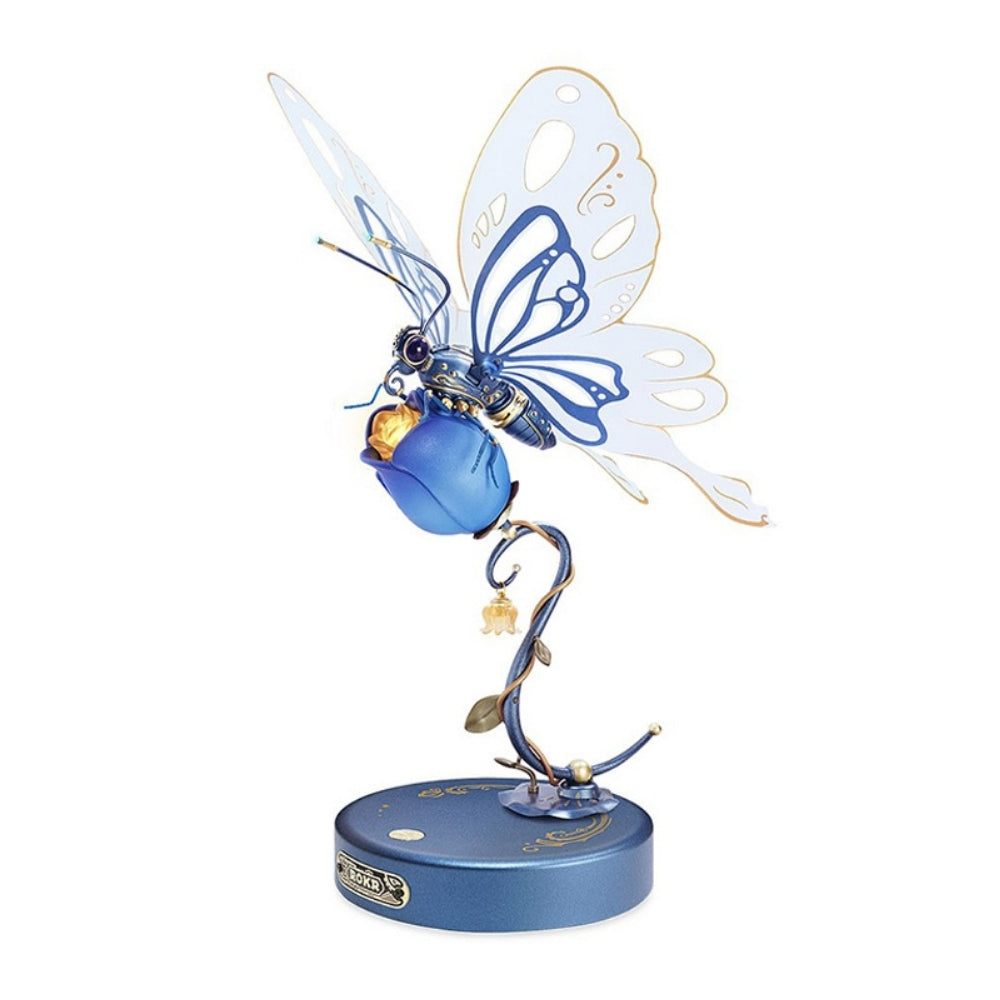 Decorative figurine of a blue butterfly with a blue base on a white background