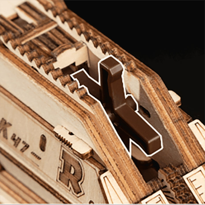Close-up of a wooden puzzle with 'NYC' and architectural details.