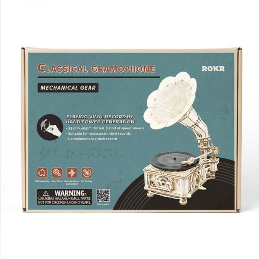 Box of a classical gramophone toy with ROKR branding on a white background