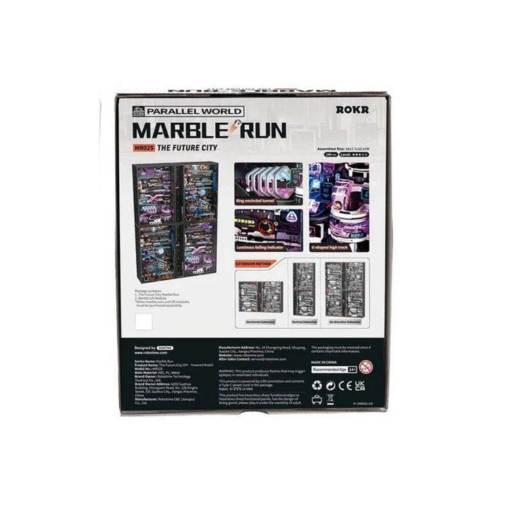 Marble run toy set packaging with 'Parallel World' and 'ROKR' branding on a white background.