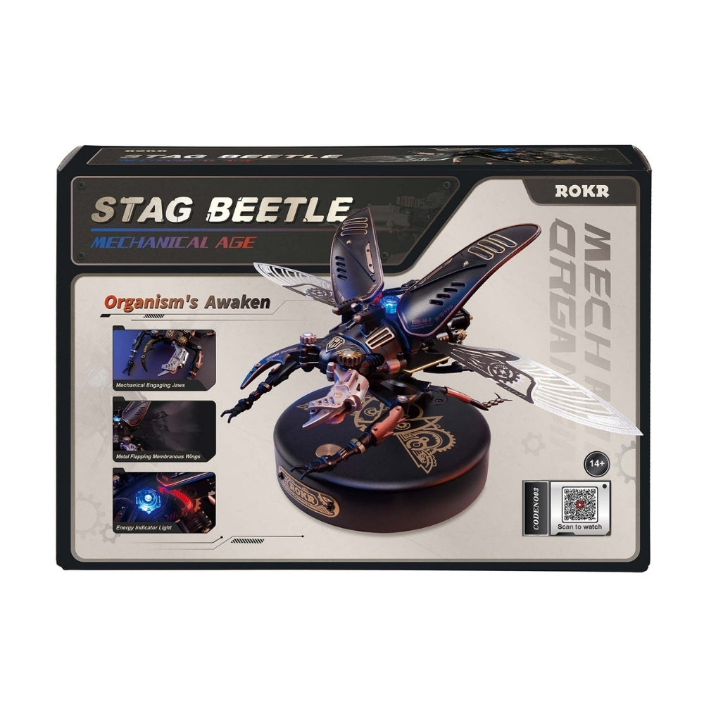 Stag Beetle toy figure packaging with ROKR branding on a white background