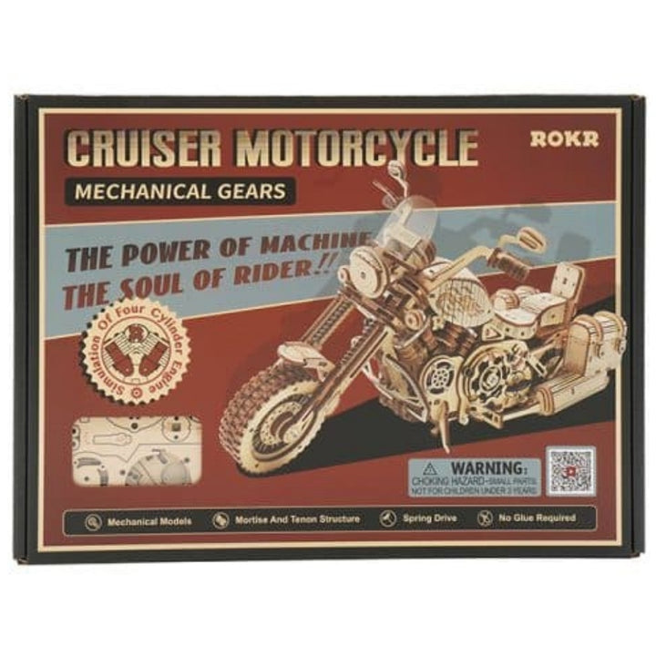 Box for a cruiser motorcycle mechanical model with ROKR branding