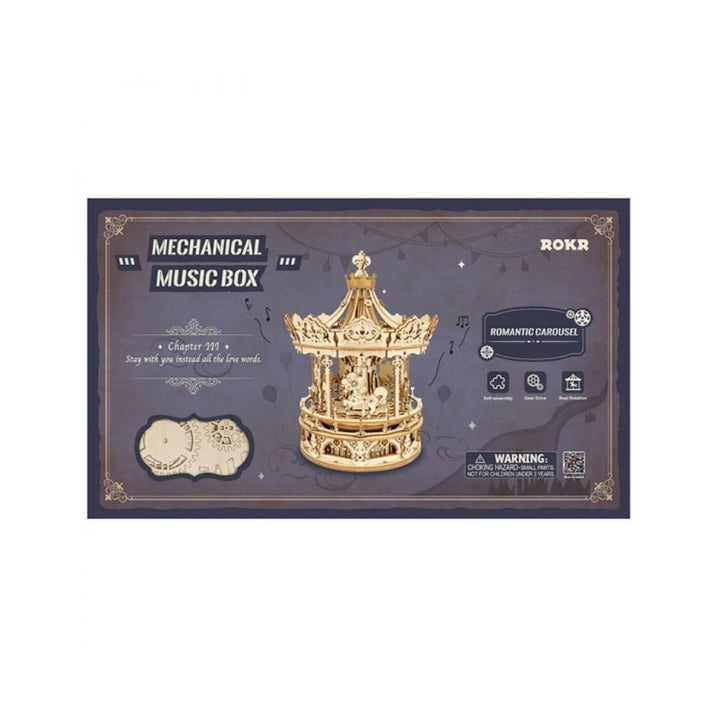 Mechanical music box with ROKR branding on a dark background