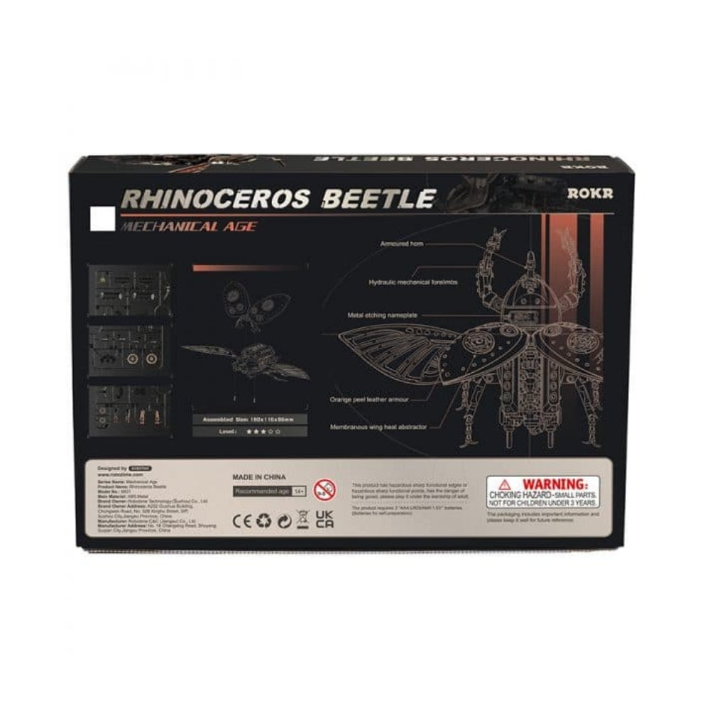 Box for ROKR Rhinoceros Beetle mechanical model on a white background
