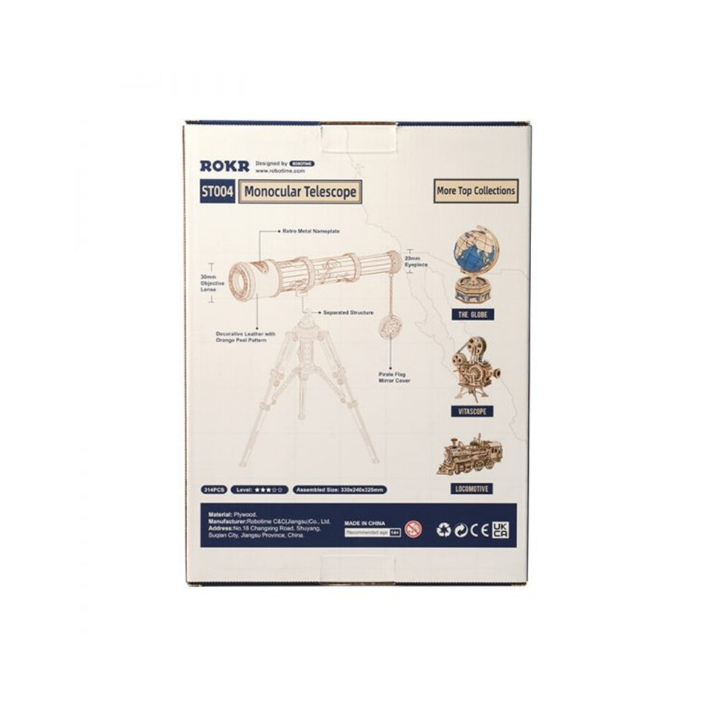 Box of ROKR Monocular Telescope with illustrations and text on a white background