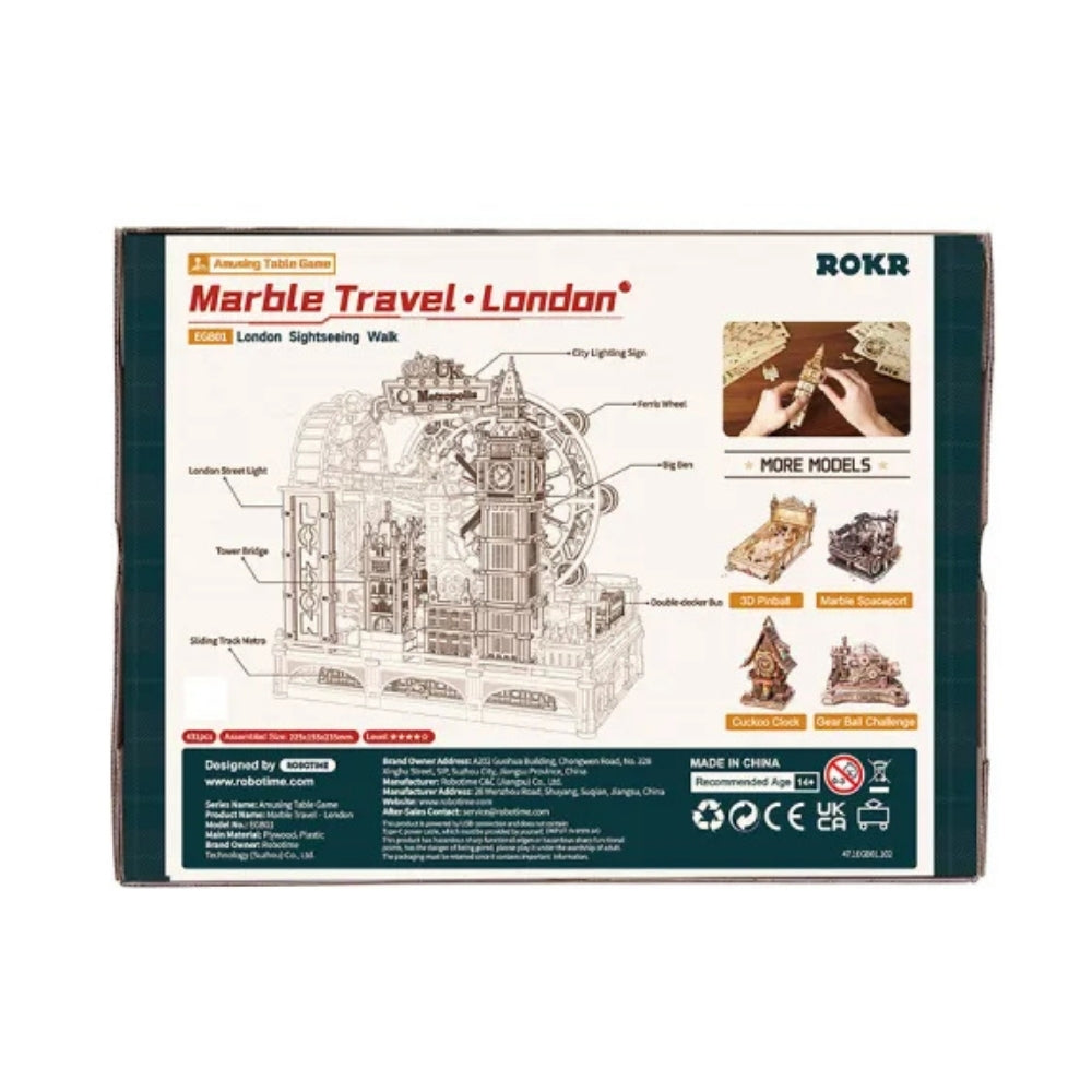 Marble Travel London ROKR packaging with product illustration and branding