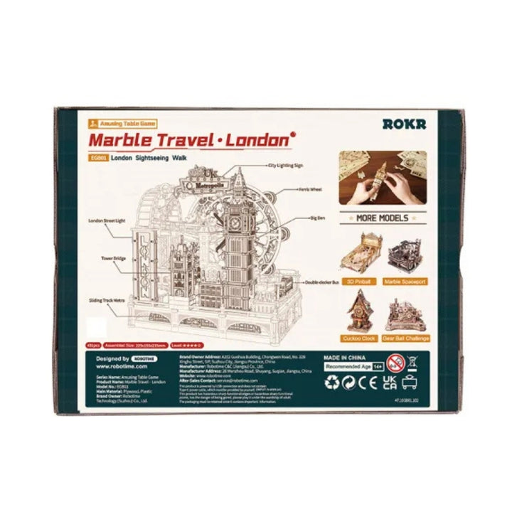 Marble Travel London ROKR packaging with product illustration and branding